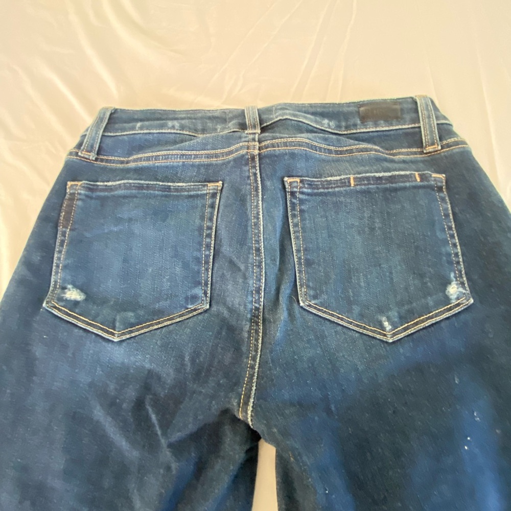 Paige Verdugo Ankle Dark Blue Distressed Knees Stretch 5-pocket Skinny Jeans